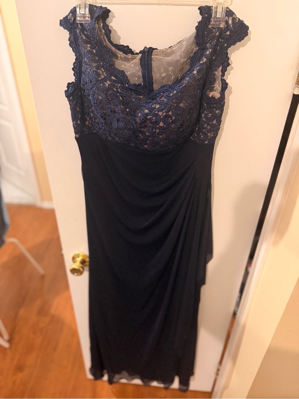 Xscape Navy Lace Bodice Maxi Dress